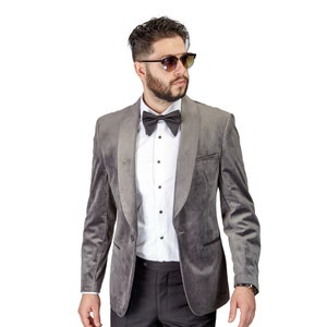 Tuxedo Jacket Mens Slim Fit Grey Velvet Dinner Blazer Shawl - Etsy