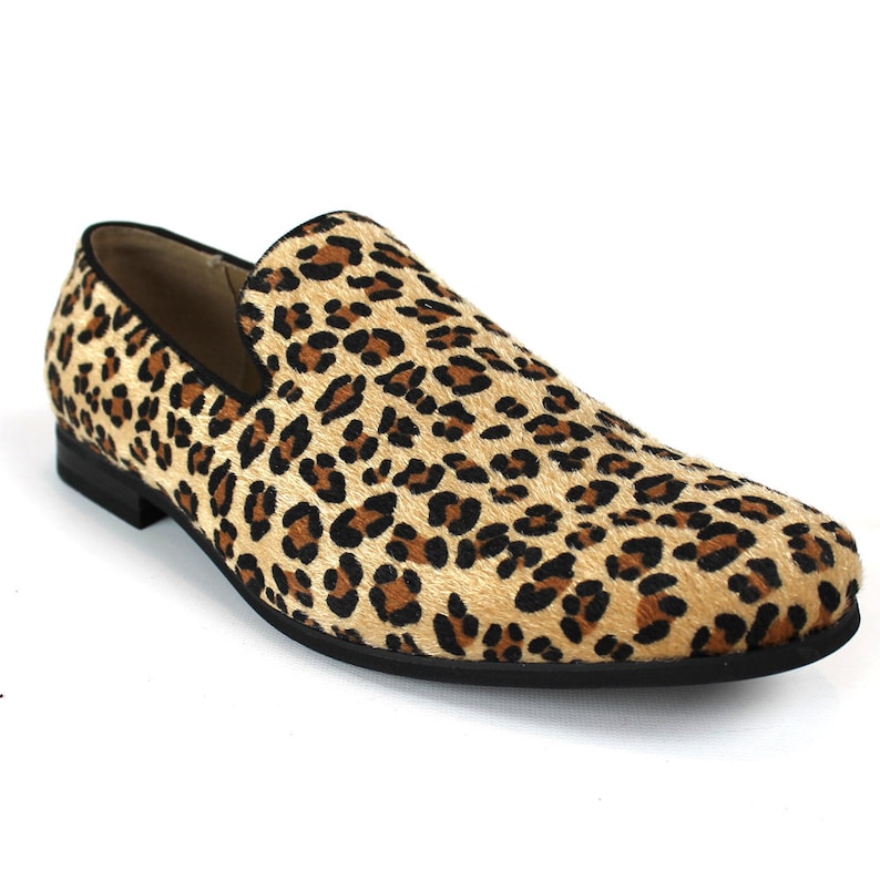 Mens Slip on Tan Leopard Print Modern Dress Shoes Loafers Faux - Etsy