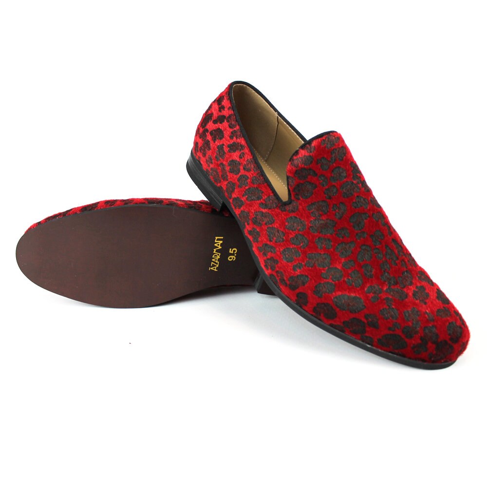 Mens Slip On Red Leopard Print Modern Dress Shoes Loafers Faux Etsy