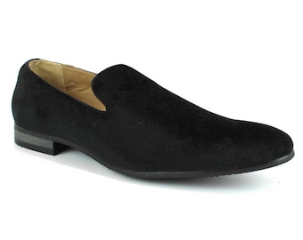 Velvet Slip On Black Tuxedo Plain Loafers Handmade Modern Formal Mens Dress Shoes By AZAR