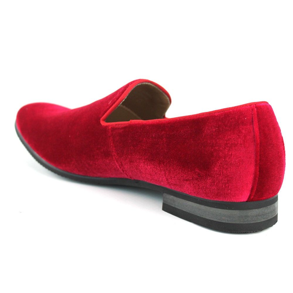 Velvet Slip on Bright Red Tuxedo Plain Loafers Handmade Modern - Etsy