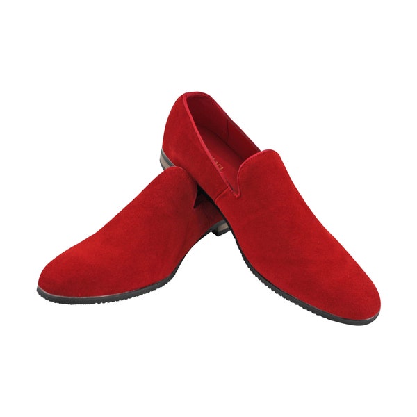 Genuine Real Suede Mens Plain Red Dress Shoes Slip On Loafer por AZAR MAN