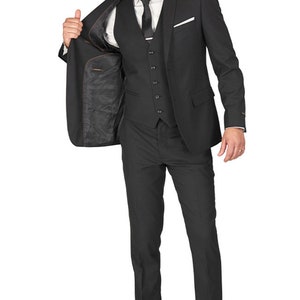 Mens Modern Fit 2 Button No Pleated Flat Front Pants Pinstripe Suit in Toffee