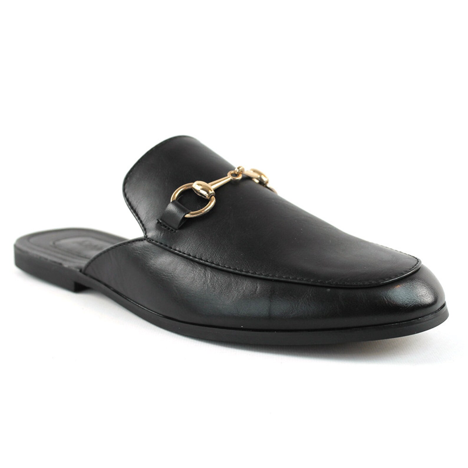 Mens Black Leather Backless Slip on Mule Gold Buckle Loafers Etsy