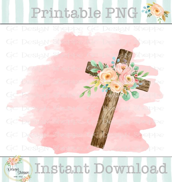 Floral Cross Digitalfloral Wooden Crossinstant - Etsy