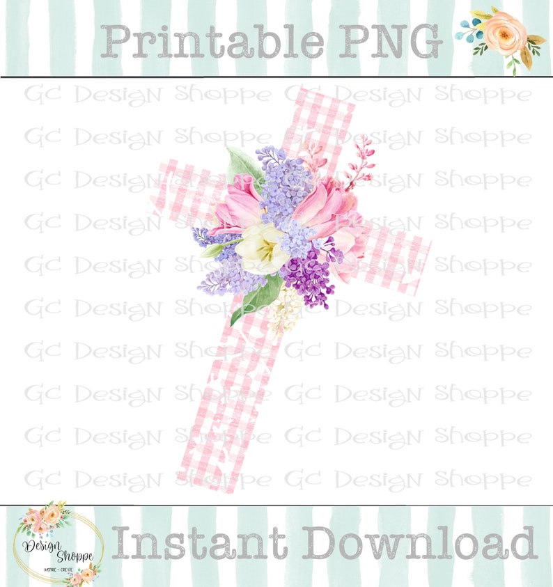 Floral Cross Digital,Floral Wooden Cross,Instant DownloadCR108