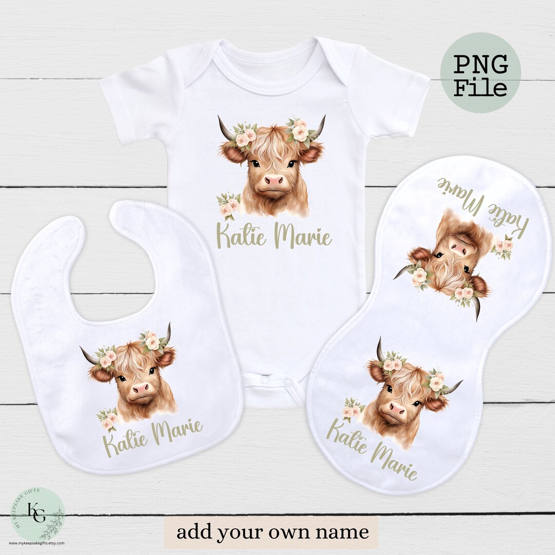 Beautiful Highland Cow PNG Download for Baby Clothing,cow Design for