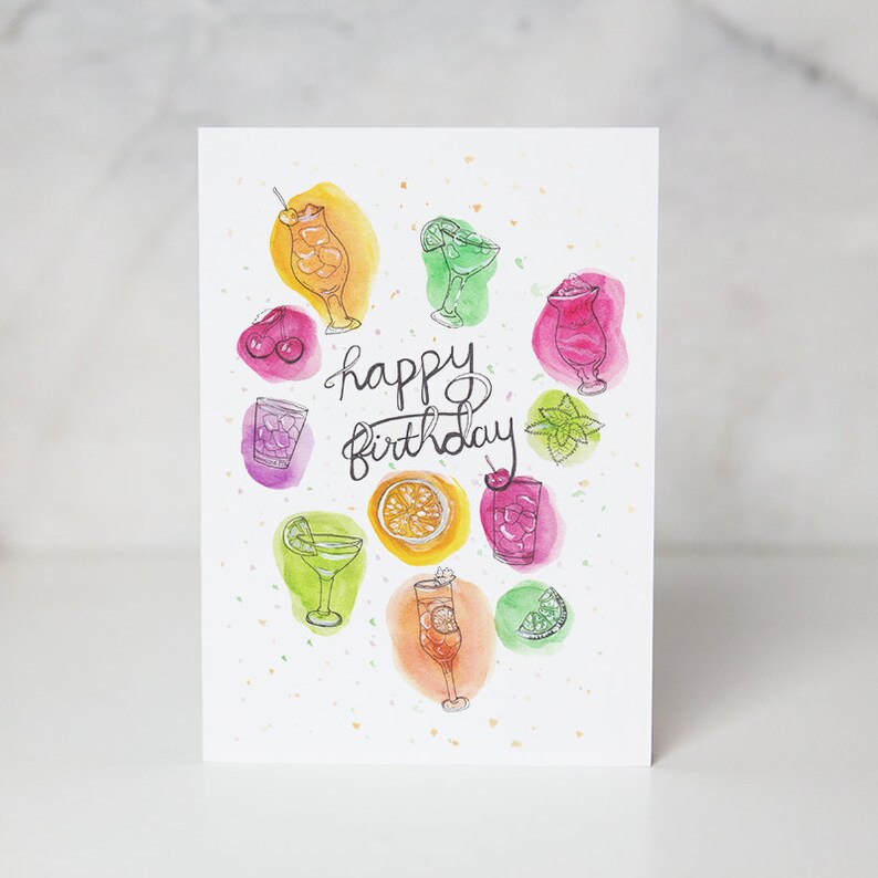Birthday Drinks Card Birthday Cocktails Card Happy Birthday Etsy