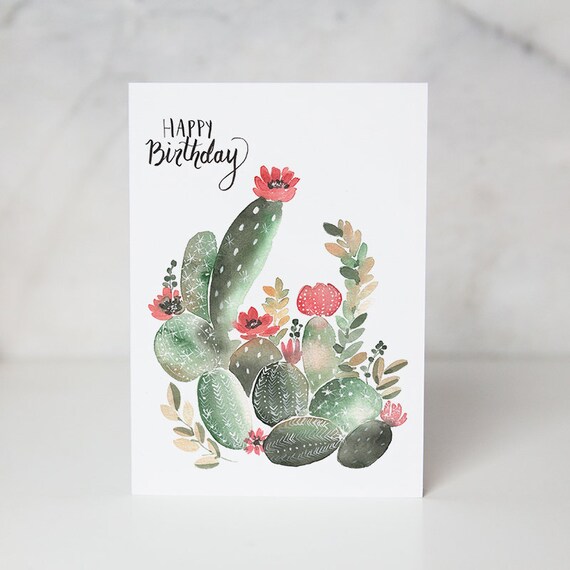 Cactus Birthday Card Birthday Greeting Cards by Wunderkid Etsy