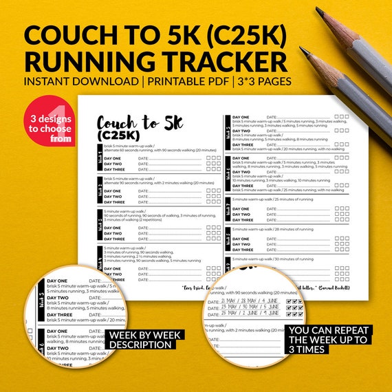 Couch To 5k Tracker C25k Running Log Fitness Tracker Etsy