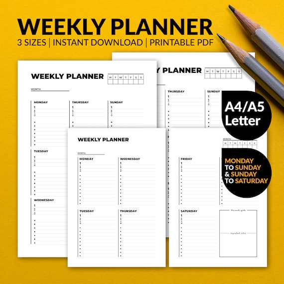 Weekly Planner Printable Bullet Journal Weekly Productivity Planner Filofax Insert Kikkik Insert A4 A5 Us Letter Printable Pdf