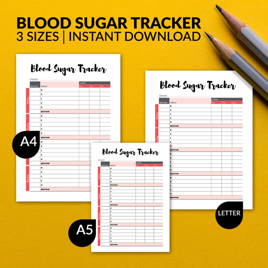 Printable BLOOD SUGAR Tracker Editable Blood Sugar Log Etsy