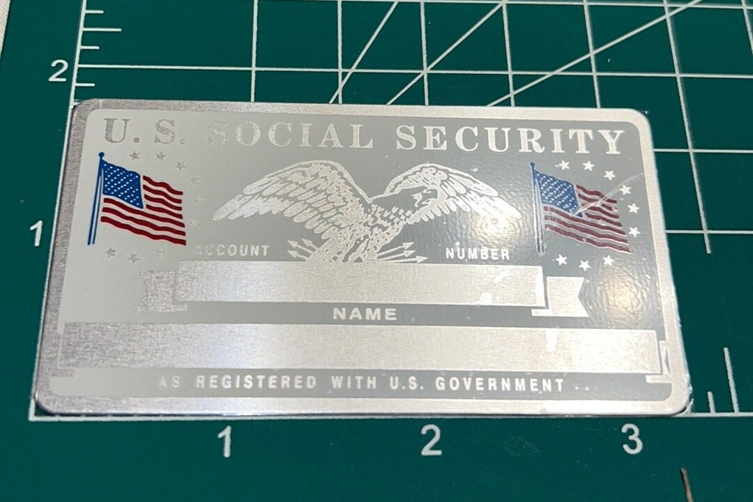 New Vintage SSN Social Security Card Metal USA Silver Eagle Flag Large ...