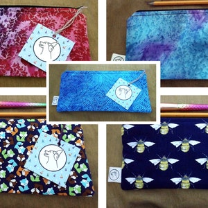 Handmade 100% Cotton Printed Make up Brush/ Pencil Case - Zipped Pouch - Indian Batik - Bee Print - Mini Foxes - Creatures of Fun