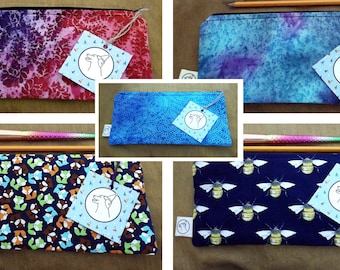 Handmade 100% Cotton Printed Make up Brush/ Pencil Case - Zipped Pouch - Indian Batik - Bee Print - Mini Foxes - Creatures of Fun