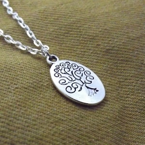 Tree of Life Oval Disc Pendant - Silver Cable Chain Charm Necklace - Nature, Heart, Love, Celebrate Gift - Creatures of Fun