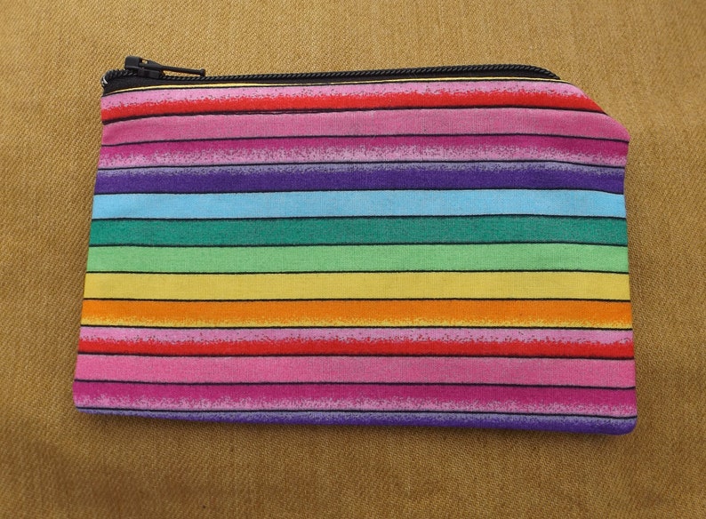 Printed Cotton Zipped Pouch Rainbow Striped Coin /& Card Purse Happy Rainbow Handmade 100/% Cotton Creatures of Fun
