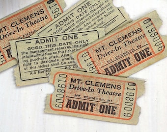 Entradas de cine antiguas / Artículos de colección de autocines / Entradas retro de admisión individual / Materiales para diarios creativos, álbumes de recortes y técnicas mixtas