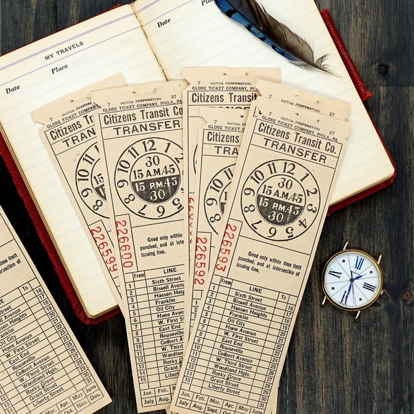 Vintage Trolley Transfer Tickets | Philadelphia Ephemera | Cable Car Tickets | Scrapbook Supplies, Junk Journaling, Card Making