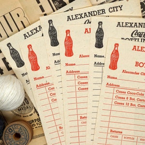 Vintage Coke Receipts 1950s - Set of 6 | Retro Coca Cola Ephemera | Mixed Media Soda Paper | Junk Journal Supply, Scrapbooking, Collage, Art