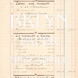 May include: A vintage ledger page from July 1911, featuring handwritten French text and numerical entries. The document has vertical and horizontal lines, with faded ink and a watermark. The ledger details financial transactions.