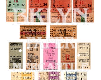 FRENCH TICKETS Digital Download | Antique Vintage Bus Train Tickets | 27 Planner Printable Travel Tickets | Scrapbook Junk Journal Ephemera