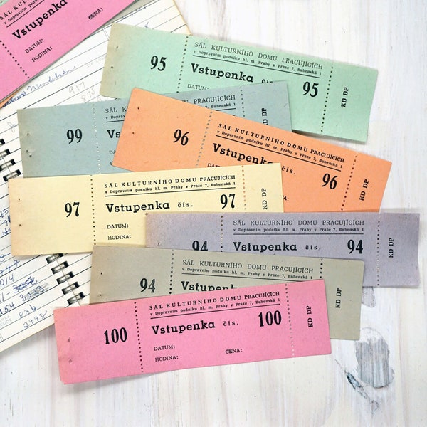 Vintage Czech Republic Tickets 1950s | Prague Travel Ephemera | Pastel Tickets | Junk Journaling, Vintage Paper, Scrapbook Supplies