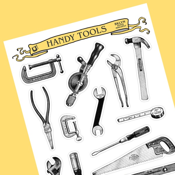 Tools Stickers - Set of 29 | Handyman Stickers | Vintage Workshop, Planner Stickers, Handmade Stickers, Vintage Style, Retro Garage