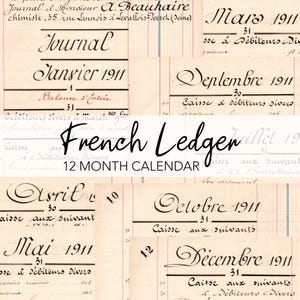 Antique FRENCH LEDGER Digital Download | Calendar Pages from 1911 | Script Handwriting Calligraphy Printable | Junk Journal Instant Download image 1