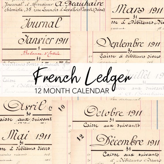 Antique FRENCH LEDGER Digital Download | Calendar Pages from 1911 | Script Handwriting Calligraphy Printable | Junk Journal Instant Download