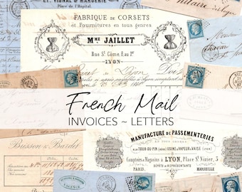Antique FRENCH INVOICES LETTERS Digital Download | Corset, Semolina, Trimmings, Candles | French Mail | Handwriting Printable | Junk Journal
