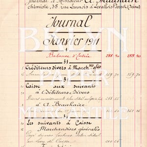 Download digital do livro-razão francês antigo | Páginas de calendário de 1911 | Caligrafia manuscrita para impressão | Download instantâneo do Junk Journal