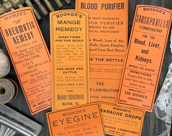 Vintage Halloween Pharmacy Labels - Set of 6 | Orange Apothecary Labels | Medical Labels | Vintage Ephemera Set | Halloween Decoration