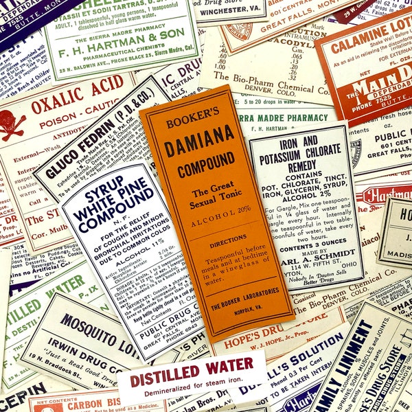 Vintage Pharmacy Label Assortment Set of 12 | Apothecary Labels | Medical Labels | Paper for Junk Journal, Scrapbook Supply, Bottles, Decor