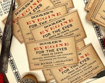 Vintage Optometrist Labels - Set of 2 | Kraft Eyegine Labels | Vintage Pharmacy Labels | Apothecary Labels | Antique Optician Label