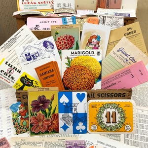 Vintage Paper Ephemera Pack | Junk Journal Kit | 50 Piece Grab Bag | Retro Papers | Mixed Media, Collage, Craft Bundle, Scrapbook Supplies