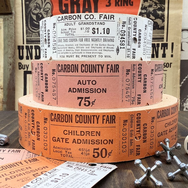 Vintage County Fair Tickets | Admission Tickets | Auto Adult Child | Vintage Ephemera | Junk Journal Supply, Scrapbooking, Mixed Media