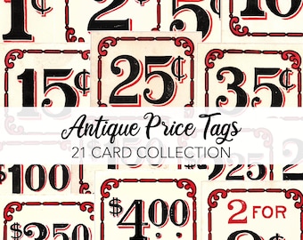 Antique Vintage PRICE TAGS Digital Download | 21 Grocery Store Printable | Planner Printable | Journal, Scrapbook Paper Instant Download