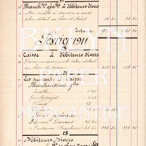May include: A vintage ledger page with handwritten entries in black ink. The document features headings like "Suite de Janvier 1911" and "F&eacute;vrier 1911," along with columns of numbers and text. The paper has a faded, aged appearance.