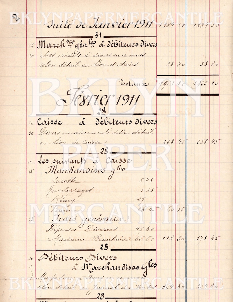 May include: A vintage ledger page with handwritten entries in black ink. The document features headings like "Suite de Janvier 1911" and "F&eacute;vrier 1911," along with columns of numbers and text. The paper has a faded, aged appearance.