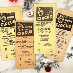 Vintage Circus Ticket | Hunt Bros 1950s | Retro Circus Ephemera | Clown Image | Mixed Media Cardstock | Junk Journaling, Scrapbook Supplies
