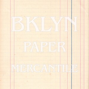 May include: Cream-colored vintage ledger paper with horizontal lines and vertical red and blue lines. The text "BKLYN PAPER MERCANTILE" is watermarked across the page. The number "16" is in the upper left corner.