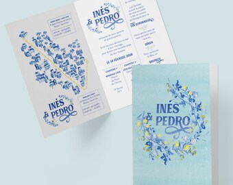 Announcements, lemon floral wreath
