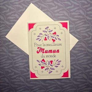 Carte La meilleure maman du monde Perle/Fushia Format 8 cm x 12,4 cm