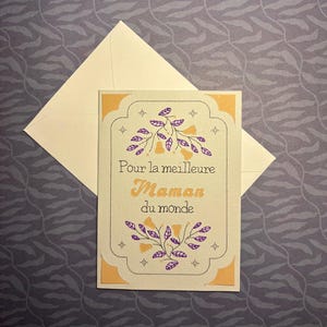 Carte La meilleure maman du monde Perle/Moutarde Format 8 cm x 12,4 cm