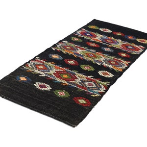 vintage turkish oriental bohemian  moroccan southwestern boucherouite berber kilim runner rug 3x6 black white gray 3 x 6 runner rug