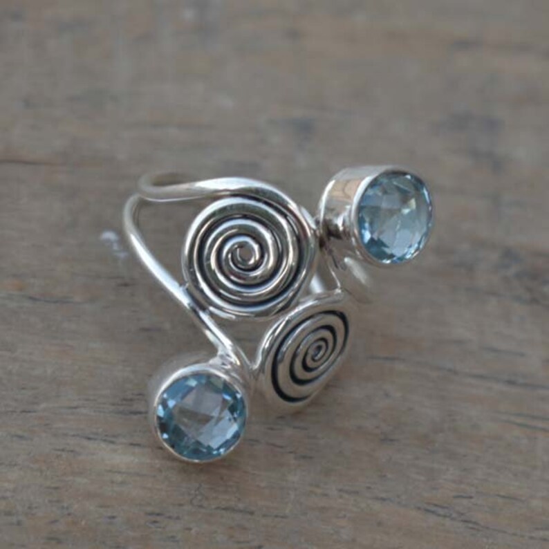 Silver Beautiful Blue Topaz Ring,Blue Topaz Ring,Solid 925 Sterling Silver Faceted Topaz Ring,Mother/'s Day Special Gift,Handmade Jewelry