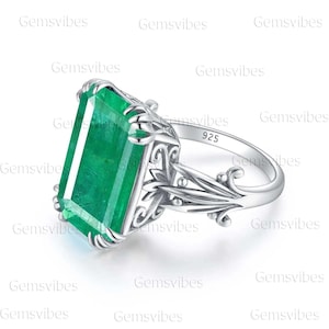 Vintage Emerald Ring Handmade Fine Jewelry 925 Sterling Silver Ring For Women Bridal Sepical Gift Colombian Emerald Ring May Birthstone Ring