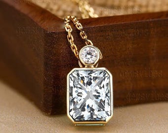 4Ct Natural Moissanite Necklace For Women 925 Sterling Silver Necklace Wedding Gift For Her Princess Moissanite Gemstone Necklace Pendant