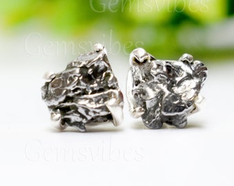 Campo Del Cielo Meteorite Stud Earrings, 925 Sterling Silver, Astronomy Gift